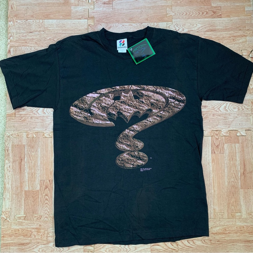 VTG Batman Forever Riddler Bat Signal Shirt Mens L Movie Promo Tee 1995 DC Comic